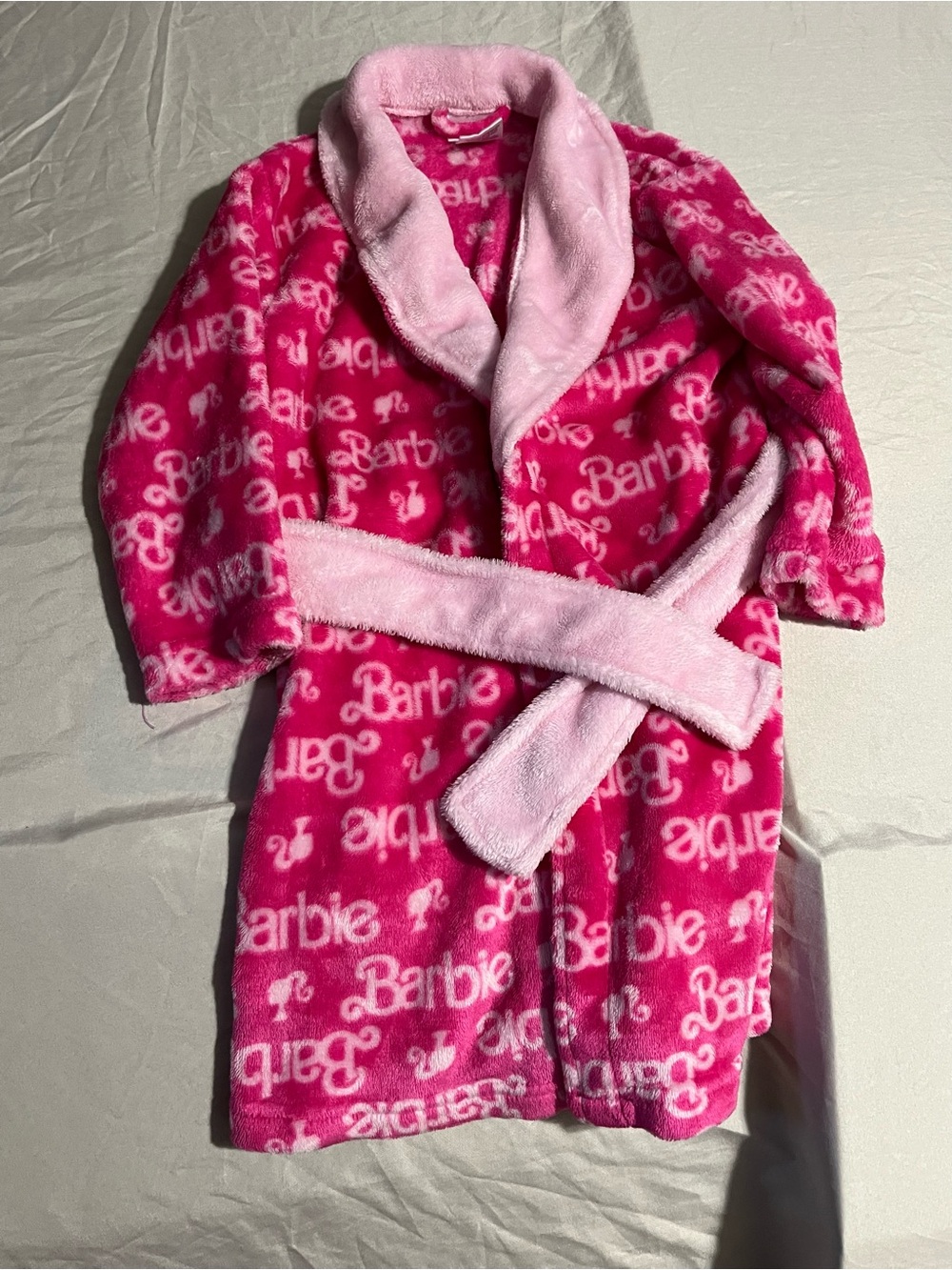 Barbie Pink Plush Fleece Kids Robe with Belt Girls Size 5T